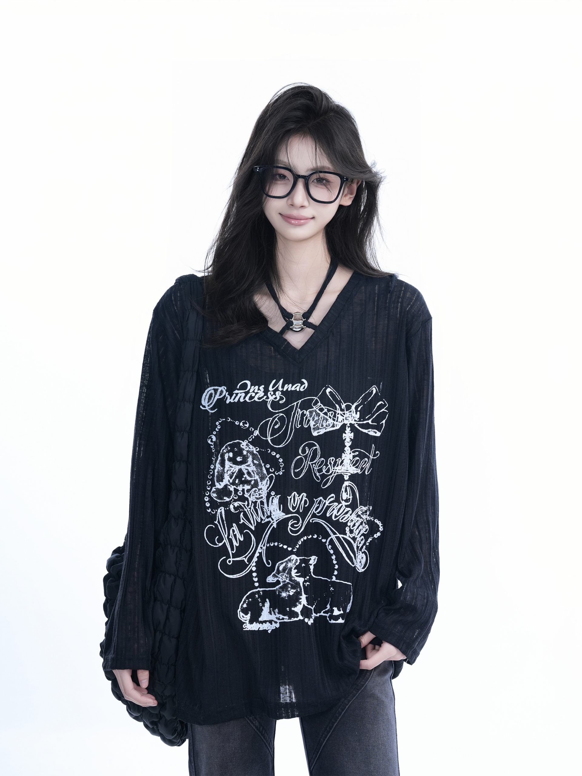 Trendy Black Long Sleeve Graffiti Neck-Covering Sunscreen Shirt for Women - Sweet Cool Spicy Girl Style Trendy Black Long Sleeve Graffiti Neck-Covering Sunscreen Shirt for Women - Sweet Cool Spicy Girl Style