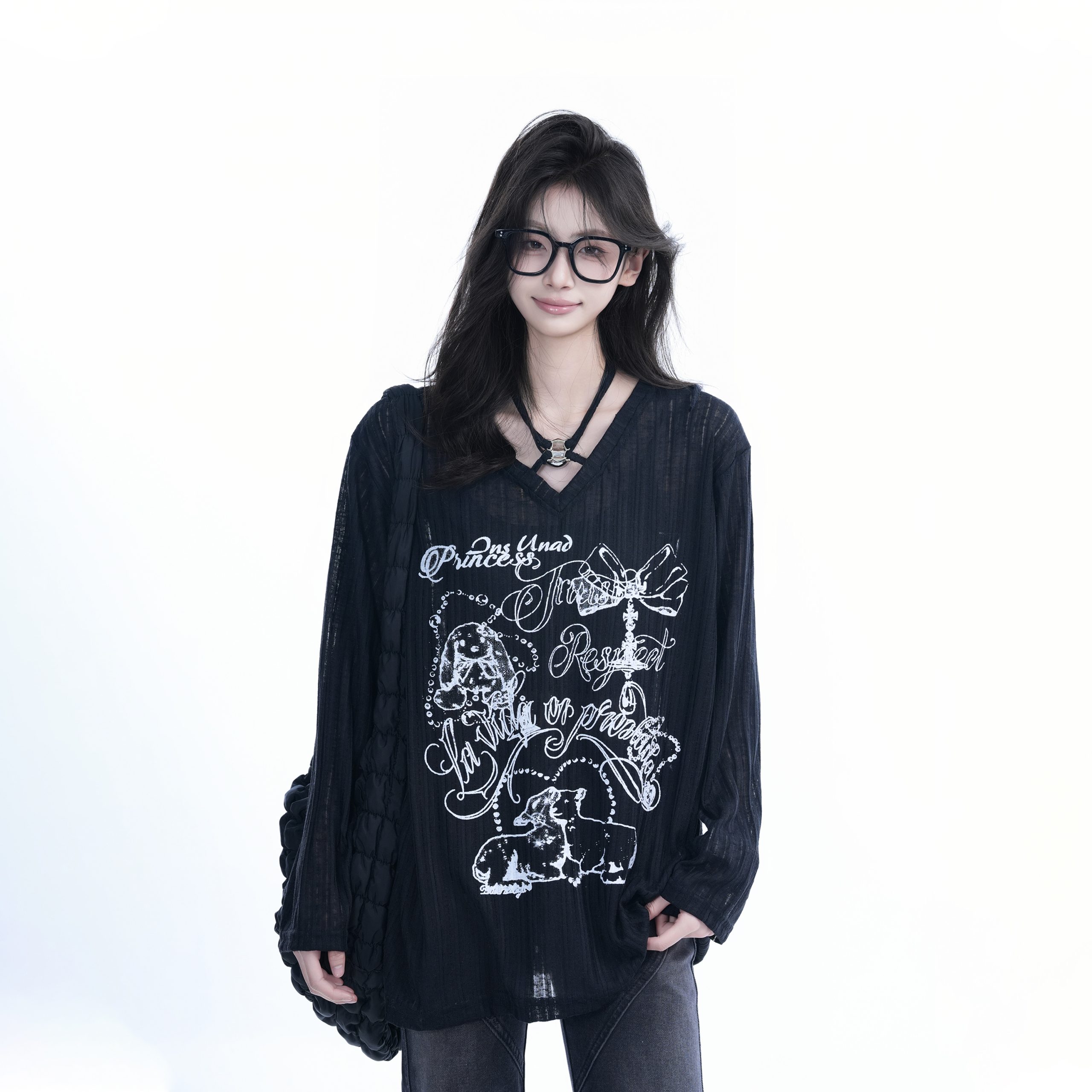 Trendy Black Long Sleeve Graffiti Neck-Covering Sunscreen Shirt for Women - Sweet Cool Spicy Girl Style Trendy Black Long Sleeve Graffiti Neck-Covering Sunscreen Shirt for Women - Sweet Cool Spicy Girl Style