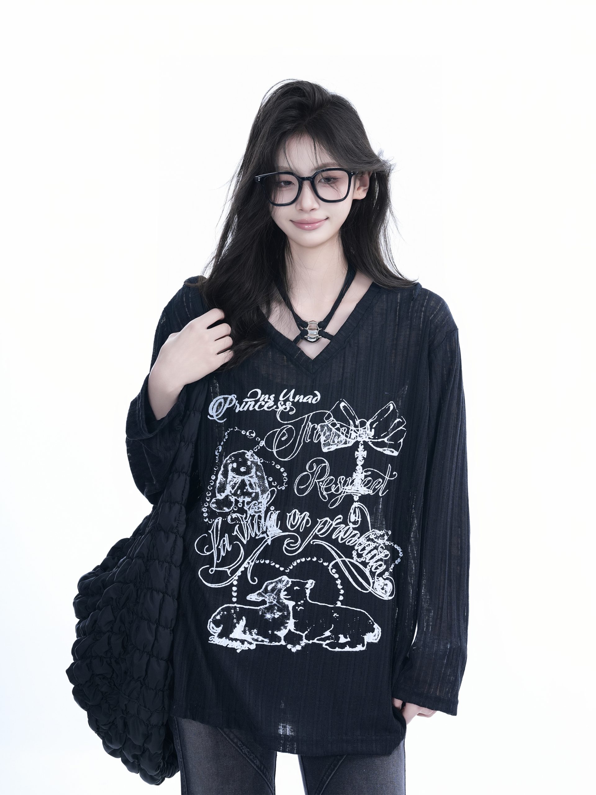 Trendy Black Long Sleeve Graffiti Neck-Covering Sunscreen Shirt for Women - Sweet Cool Spicy Girl Style Trendy Black Long Sleeve Graffiti Neck-Covering Sunscreen Shirt for Women - Sweet Cool Spicy Girl Style