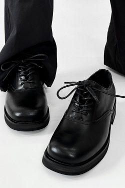 Trendy British Square-Toe Derby Shoes for Men and Women - Thick-Soled Leather Office Commuting Footwear
