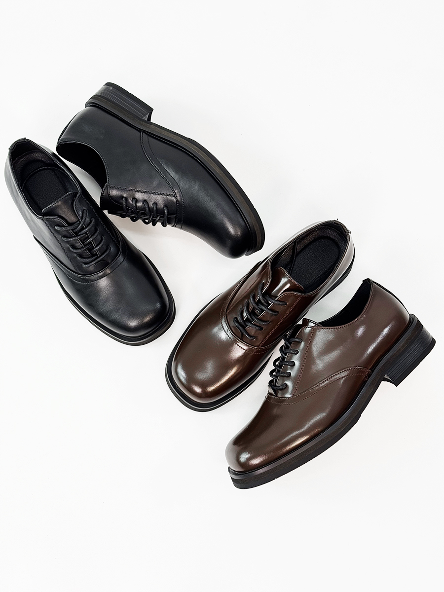 Trendy British Square-Toe Derby Shoes for Men and Women - Thick-Soled Leather Office Commuting Footwear Trendy British Square-Toe Derby Shoes for Men and Women - Thick-Soled Leather Office Commuting Footwear