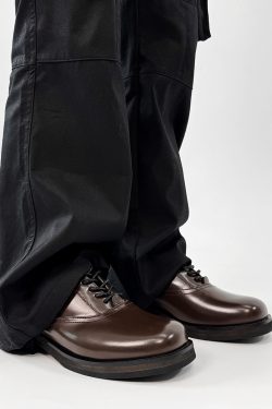 Trendy British Square-Toe Derby Shoes for Men and Women - Thick-Soled Leather Office Commuting Footwear