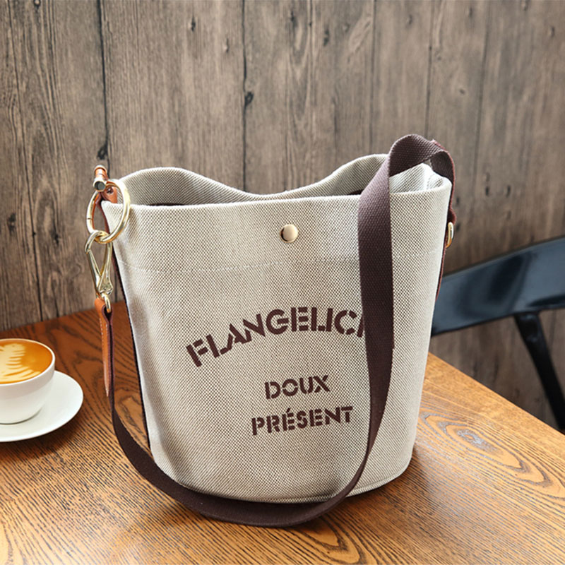 Trendy Canvas Shoulder Bag 2024 Korean Style Crossbody for College Students, Chic Bucket Bag Design for Women Trendy Canvas Shoulder Bag 2024 Korean Style Crossbody for College Students, Chic Bucket Bag Design for Women