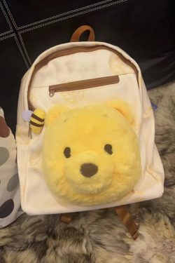 Trendy Cartoon Winnie the Pooh Plush Backpack - Large Capacity Shoulder Bag for School, Autumn and Winter Fashion