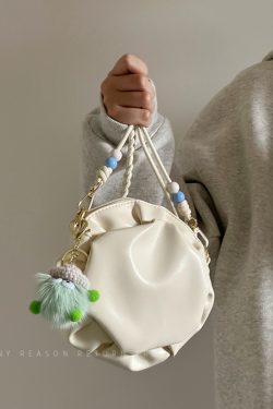 Trendy Cloud-Shaped PU Crossbody Bag for Women, Cute Wrinkled Round Shoulder Bag with Chain Detail, 2024 Fashion Accessory