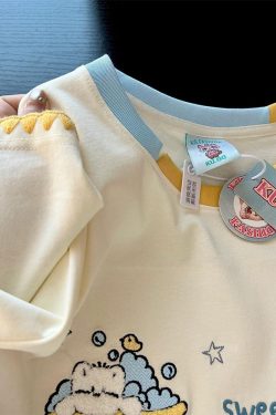 Trendy Color-Block Embroidered Cute Cat Short Sleeve T-Shirt for Women - Summer Fashion Must-Have