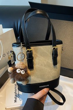 Trendy Color-Blocking Shoulder Crossbody Bucket Bag - Versatile Spliced Design for Women 2025