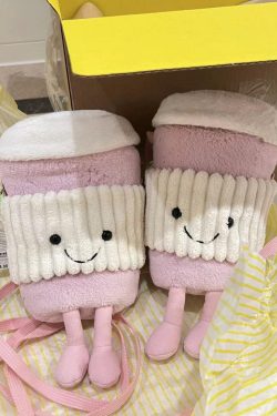 Trendy Cute Cartoon Plush Crossbody Bag - Fun Doll Handheld Toy Cup Sleeve for Milk Tea - 2025 Fashion Accessory