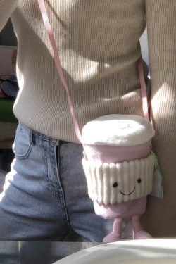 Trendy Cute Cartoon Plush Crossbody Bag - Fun Doll Handheld Toy Cup Sleeve for Milk Tea - 2025 Fashion Accessory