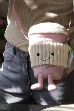 Trendy Cute Cartoon Plush Crossbody Bag - Fun Doll Handheld Toy Cup Sleeve for Milk Tea - 2025 Fashion Accessory