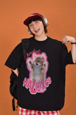 Trendy Cute Cat Print Oversized Short Sleeve T-Shirt for Summer Casual Wear - Perfect for Couples and Y2K Style
