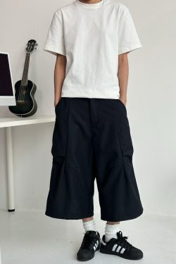 Trendy Deconstructed Pleated Straight-Leg Men's Shorts - Retro Loose Cropped Pants for a 90s Y2K Style Look