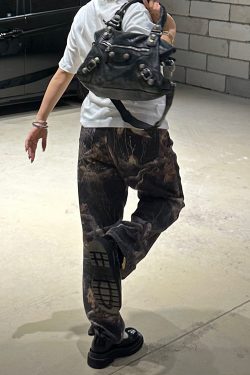 Trendy Earth Tone Camouflage Loose Tapered Pants - Playful Street Fashion Inspired by 90s and Y2K Styles