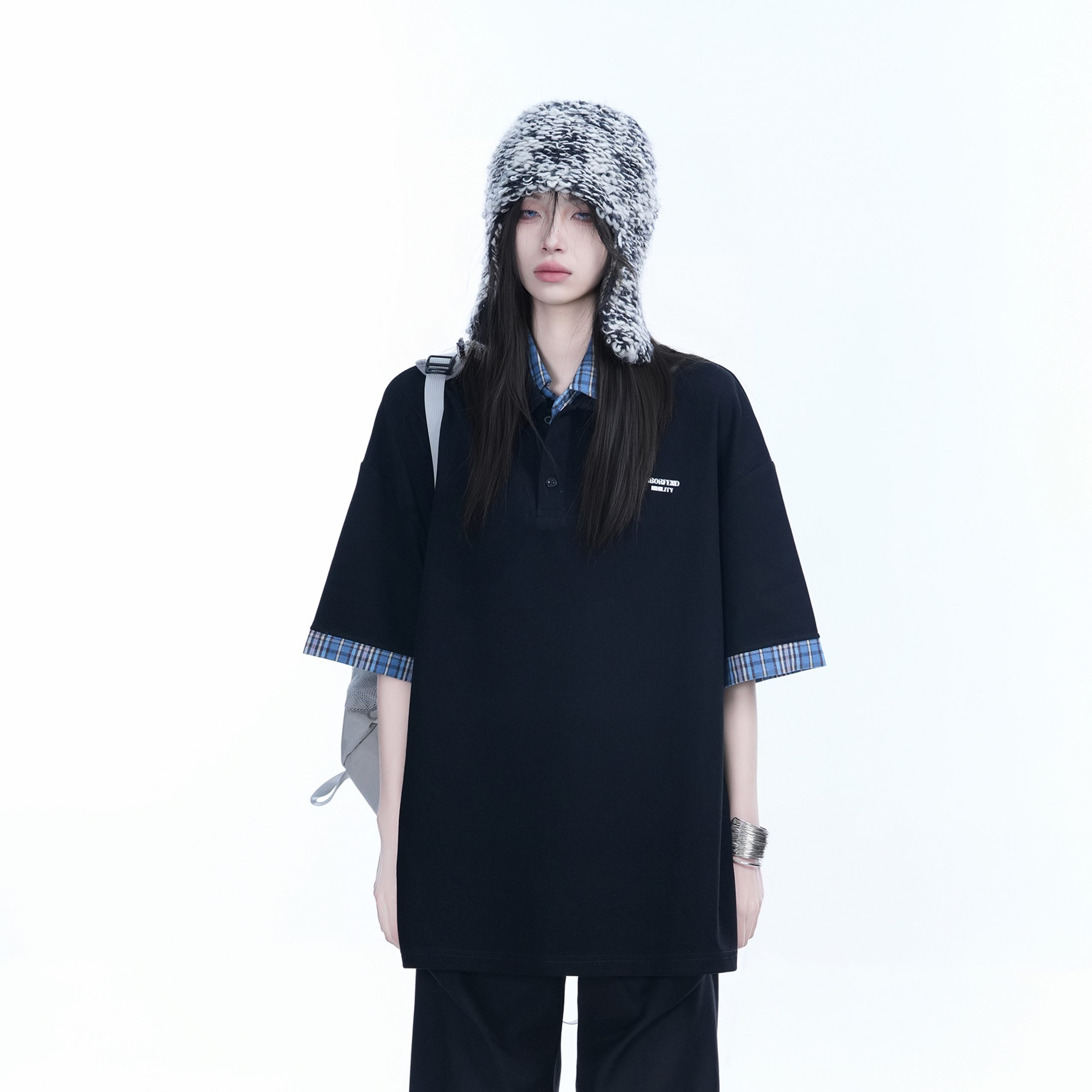 Trendy Fake Two-Piece Plaid Spliced Lapel Short Sleeve T-Shirt for Women - Loose Fit, Niche Design, Y2K Style Trendy Fake Two-Piece Plaid Spliced Lapel Short Sleeve T-Shirt for Women - Loose Fit, Niche Design, Y2K Style