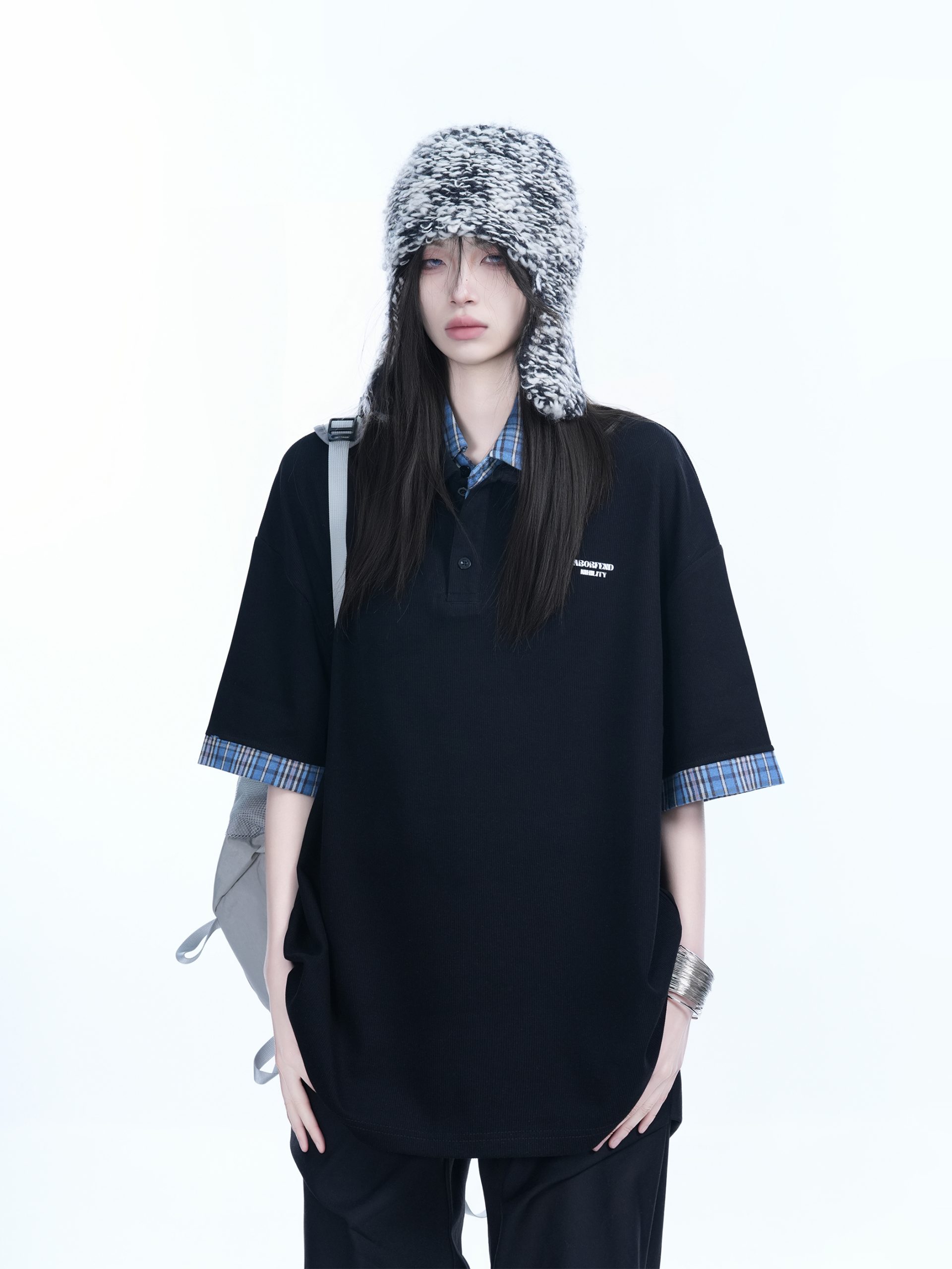 Trendy Fake Two-Piece Plaid Spliced Lapel Short Sleeve T-Shirt for Women - Loose Fit, Niche Design, Y2K Style Trendy Fake Two-Piece Plaid Spliced Lapel Short Sleeve T-Shirt for Women - Loose Fit, Niche Design, Y2K Style