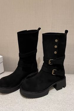 Trendy Foldable Slouch Martin Boots for Women - Petite High-Heeled Thick-Soled Fashion Boots, Y2K Style