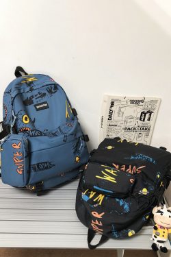 Trendy Graffiti Unisex Backpack - Large Capacity Sports Bag for Students - Fashionable Double Shoulder Bag