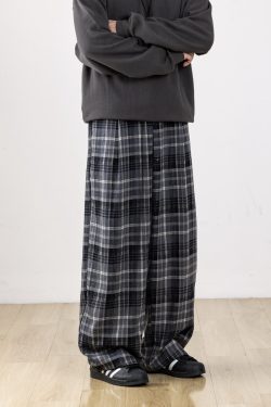 Trendy High-End Checkered Drape Loose Casual Pants for Men - Wide-Leg Straight Trousers, Effortless Y2K Style