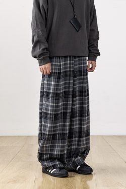 Trendy High-End Checkered Drape Loose Casual Pants for Men - Wide-Leg Straight Trousers, Effortless Y2K Style