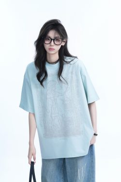 Trendy Indian Spray Print Short-Sleeve T-Shirt for Women, Unique Loose Fit Half-Sleeve Tee, Boho Chic Style