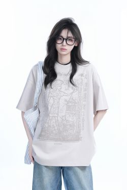 Trendy Indian Spray Print Short-Sleeve T-Shirt for Women, Unique Loose Fit Half-Sleeve Tee, Boho Chic Style