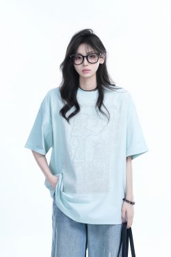 Trendy Indian Spray Print Short-Sleeve T-Shirt for Women, Unique Loose Fit Half-Sleeve Tee, Boho Chic Style