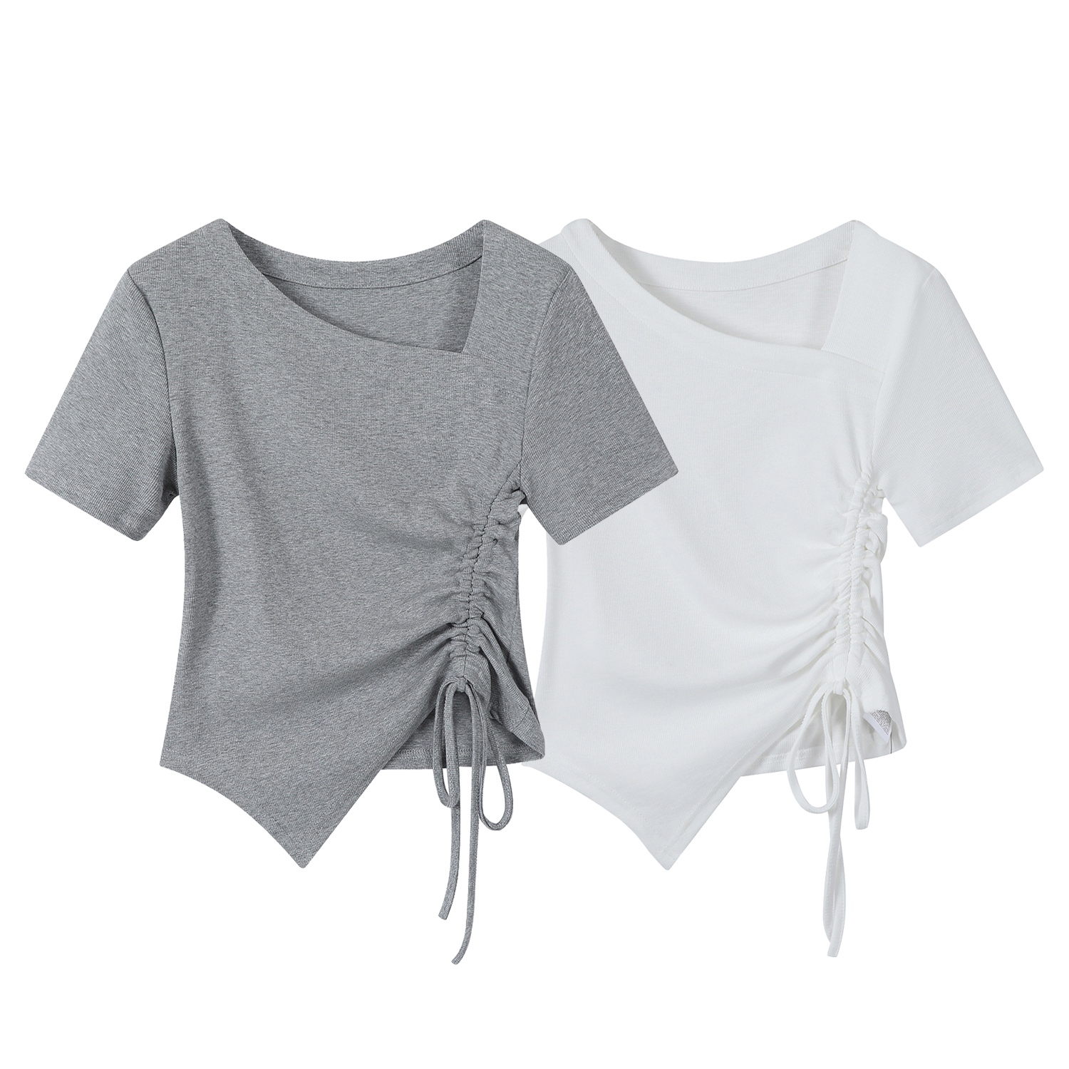 Trendy Irregular Fitted Short Sleeve T-Shirt for Women with Drawstring - Summer Sweet and Spicy Top, Y2K Style Trendy Irregular Fitted Short Sleeve T-Shirt for Women with Drawstring - Summer Sweet and Spicy Top, Y2K Style