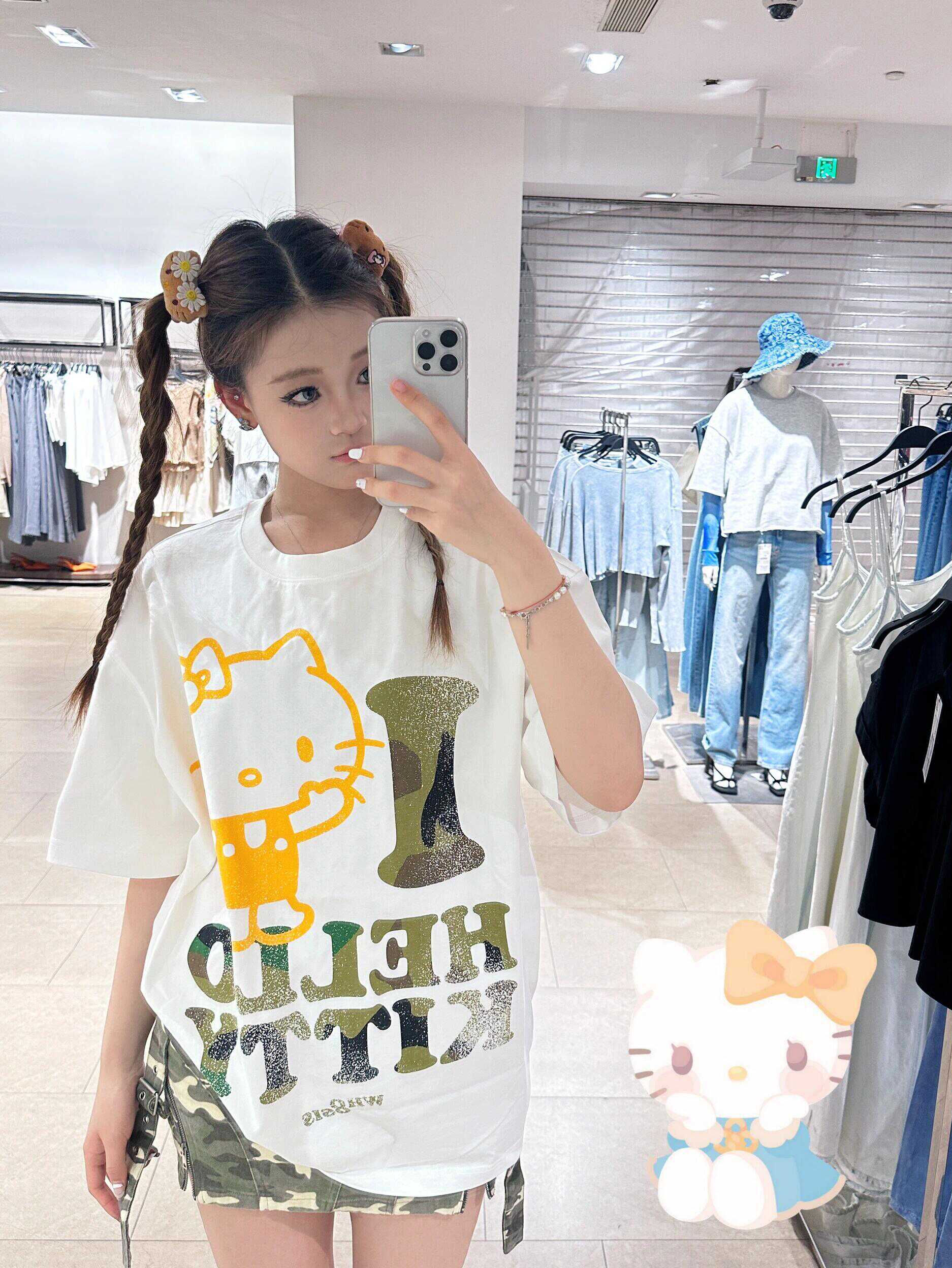 Trendy Korean Style Cute Kitty Casual Loose Heavyweight Pure Cotton Short Sleeve T-Shirt for Comfortable Everyday Wear Trendy Korean Style Cute Kitty Casual Loose Heavyweight Pure Cotton Short Sleeve T-Shirt for Comfortable Everyday Wear