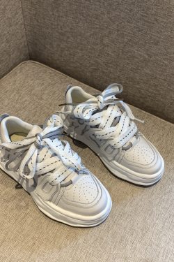 Trendy Lace-Up Casual Sneakers for Women - Versatile Thick-Soled Genuine Leather White Shoes for Spring 2025