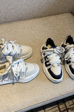 Trendy Lace-Up Casual Sneakers for Women - Versatile Thick-Soled Genuine Leather White Shoes for Spring 2025