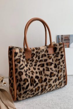 Trendy Large Capacity Leopard Print Fluffy Tote Handbag for Women - Versatile Elegant Shoulder Bag 2025