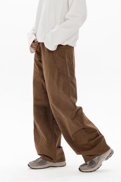 Trendy Men's Workwear Casual Pants with Three-Dimensional Cutting and Pockets - Brown Long Pants for a Stylish Look