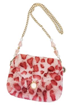 Trendy Mini Plush Leopard Print Crossbody Bag for Women - Cute Pink Phone Bag for Autumn/Winter 2024 Fashion