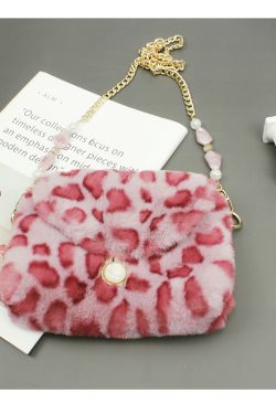 Trendy Mini Plush Leopard Print Crossbody Bag for Women - Cute Pink Phone Bag for Autumn/Winter 2024 Fashion