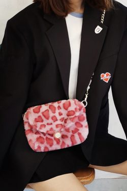 Trendy Mini Plush Leopard Print Crossbody Bag for Women - Cute Pink Phone Bag for Autumn/Winter 2024 Fashion