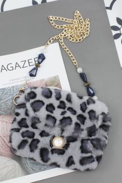 Trendy Mini Plush Leopard Print Crossbody Bag for Women - Cute Pink Phone Bag for Autumn/Winter 2024 Fashion