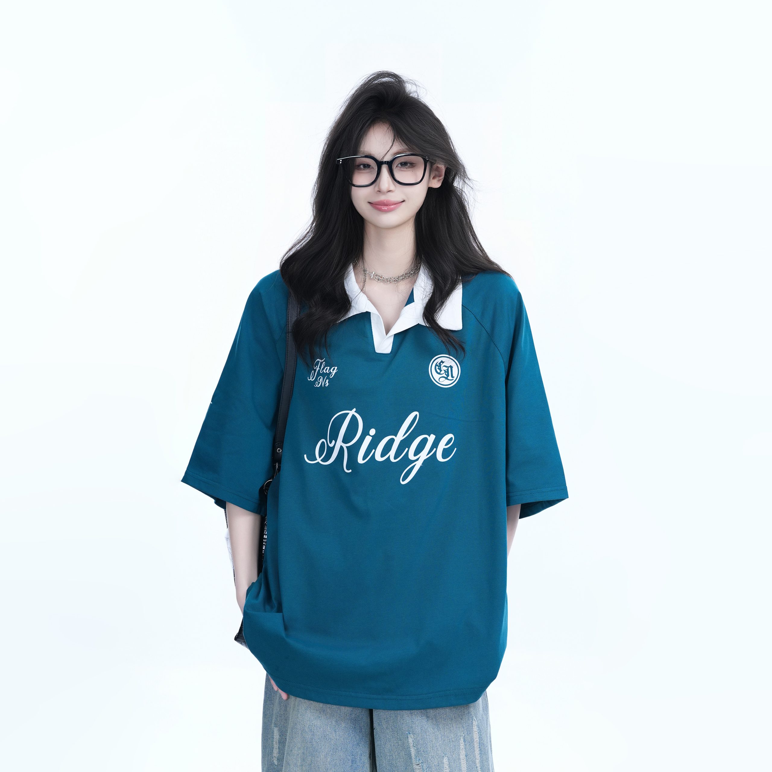 Trendy Oversized American College Style Sports T-Shirt for Women - Short Sleeve Polo, Casual Relaxed Fit, Y2K Fashion Trendy Oversized American College Style Sports T-Shirt for Women - Short Sleeve Polo, Casual Relaxed Fit, Y2K Fashion