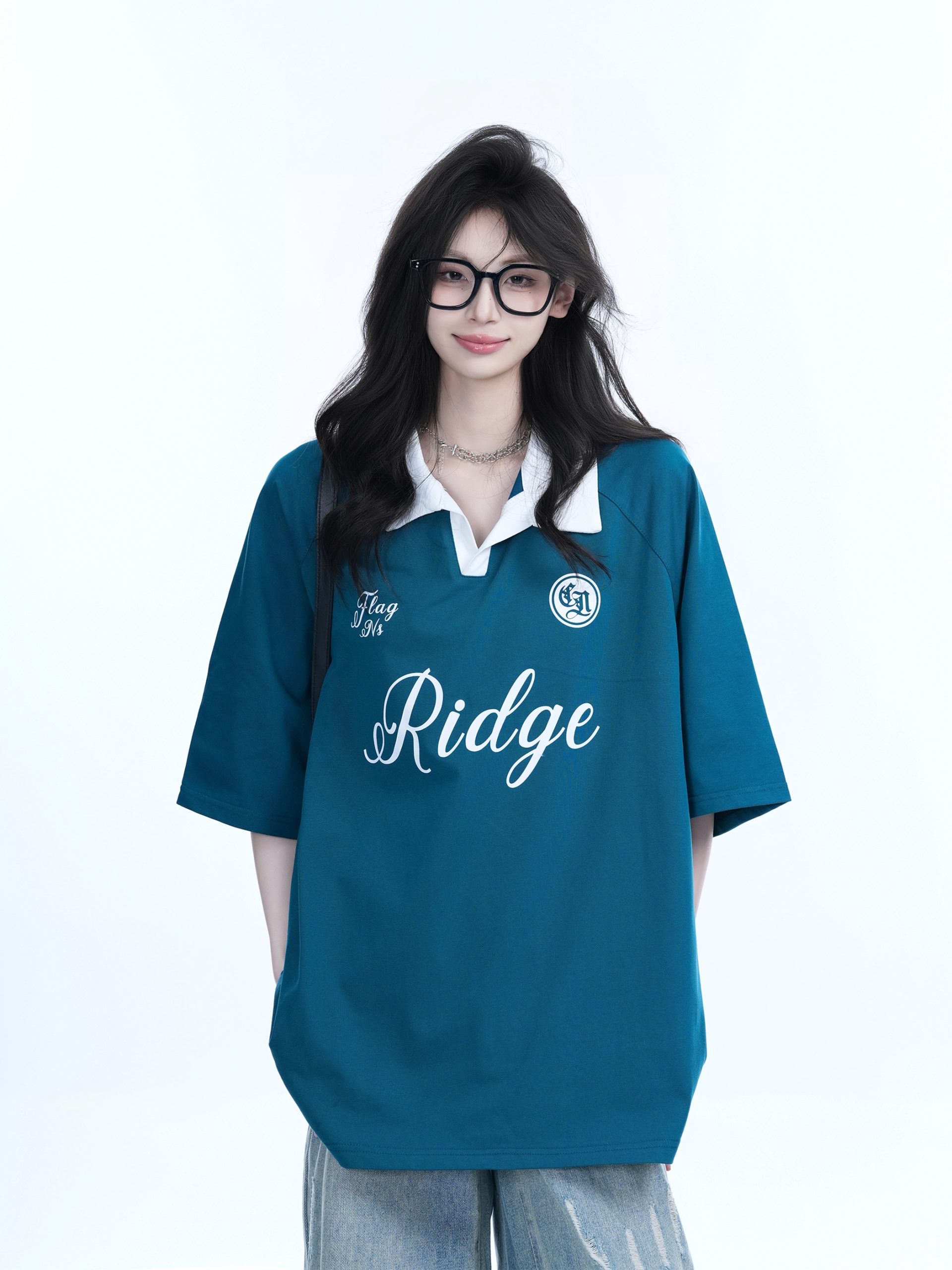 Trendy Oversized American College Style Sports T-Shirt for Women - Short Sleeve Polo, Casual Relaxed Fit, Y2K Fashion Trendy Oversized American College Style Sports T-Shirt for Women - Short Sleeve Polo, Casual Relaxed Fit, Y2K Fashion