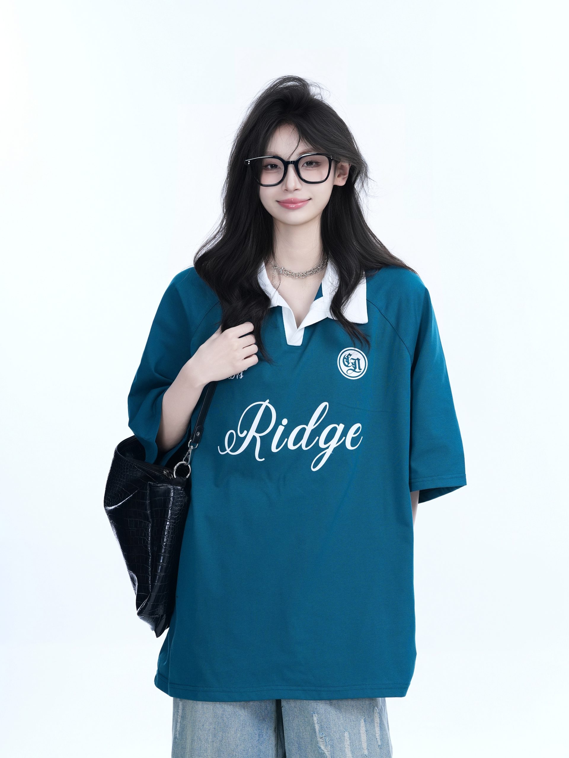 Trendy Oversized American College Style Sports T-Shirt for Women - Short Sleeve Polo, Casual Relaxed Fit, Y2K Fashion Trendy Oversized American College Style Sports T-Shirt for Women - Short Sleeve Polo, Casual Relaxed Fit, Y2K Fashion