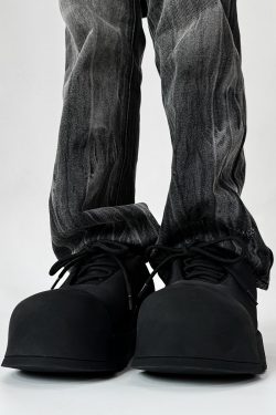 Trendy Oversized Black Sneakers for Men & Women, High Street Warrior Mickey Thick-Soled Height-Increasing Shoes