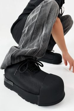 Trendy Oversized Black Sneakers for Men & Women, High Street Warrior Mickey Thick-Soled Height-Increasing Shoes