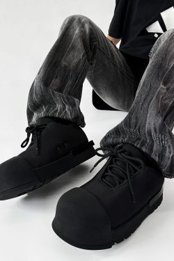 Trendy Oversized Black Sneakers for Men & Women, High Street Warrior Mickey Thick-Soled Height-Increasing Shoes