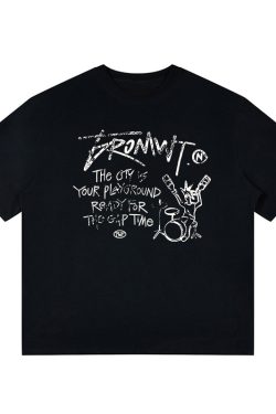 Trendy Oversized White T-Shirt for Women - Summer Graffiti Print Half Sleeve American Style Heavyweight Top