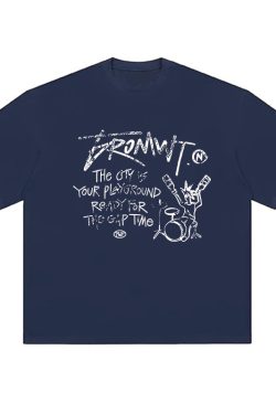 Trendy Oversized White T-Shirt for Women - Summer Graffiti Print Half Sleeve American Style Heavyweight Top