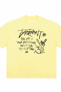 Trendy Oversized White T-Shirt for Women - Summer Graffiti Print Half Sleeve American Style Heavyweight Top