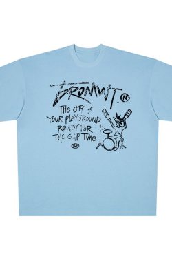 Trendy Oversized White T-Shirt for Women - Summer Graffiti Print Half Sleeve American Style Heavyweight Top