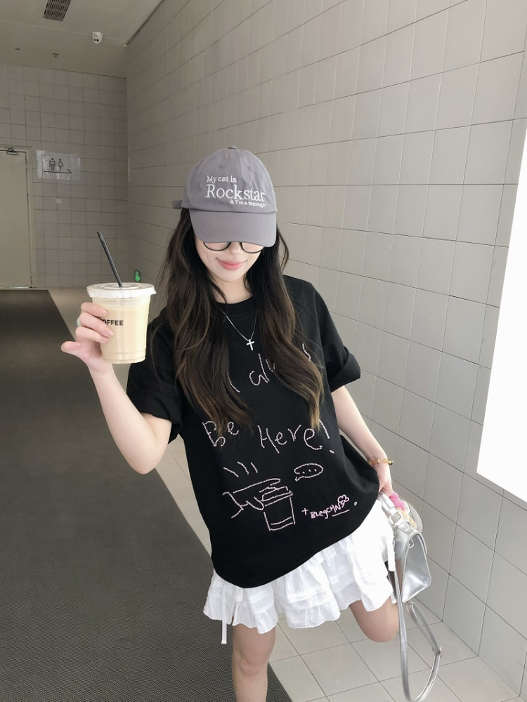 Trendy Relaxed Fit Beaded Letter Short Sleeve T-Shirt for Men and Women - Summer High-End Couple Style Trendy Relaxed Fit Beaded Letter Short Sleeve T-Shirt for Men and Women - Summer High-End Couple Style