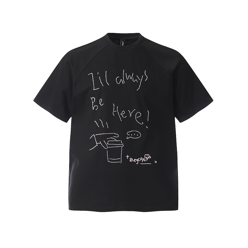 Trendy Relaxed Fit Beaded Letter Short Sleeve T-Shirt for Men and Women - Summer High-End Couple Style Trendy Relaxed Fit Beaded Letter Short Sleeve T-Shirt for Men and Women - Summer High-End Couple Style