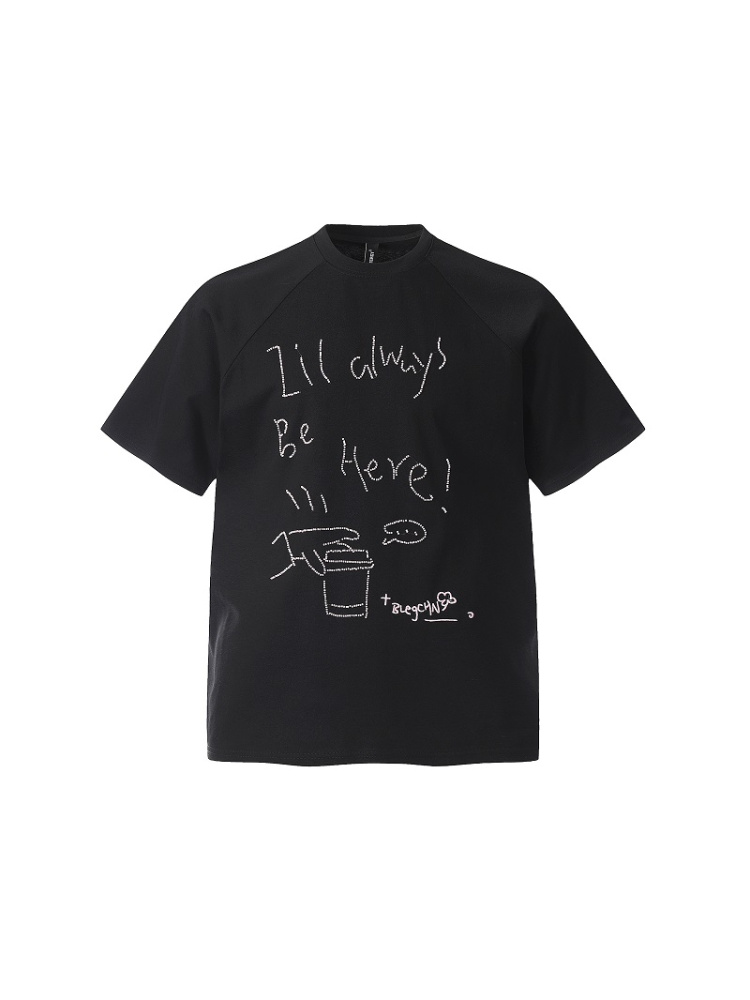 Trendy Relaxed Fit Beaded Letter Short Sleeve T-Shirt for Men and Women - Summer High-End Couple Style Trendy Relaxed Fit Beaded Letter Short Sleeve T-Shirt for Men and Women - Summer High-End Couple Style