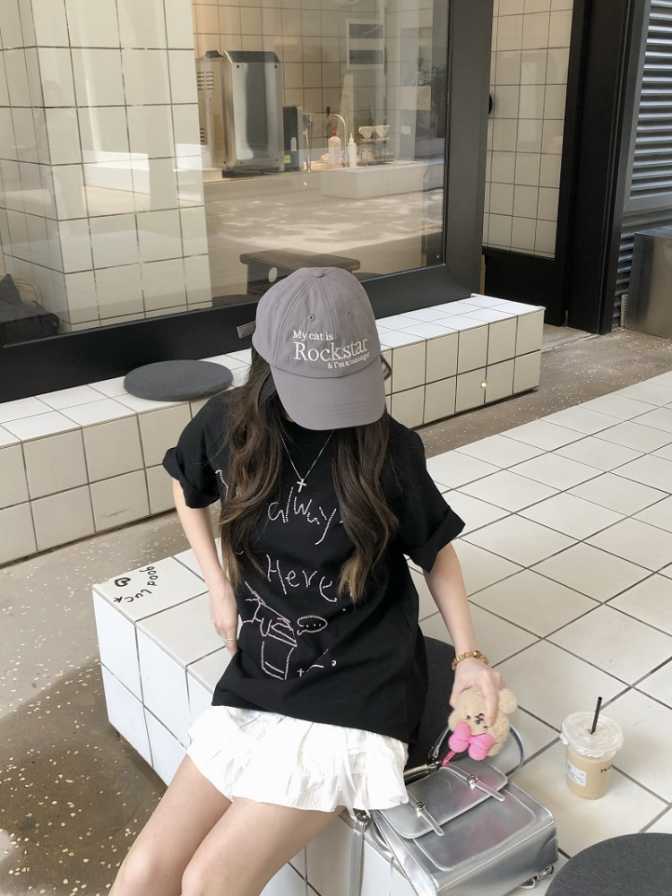 Trendy Relaxed Fit Beaded Letter Short Sleeve T-Shirt for Men and Women - Summer High-End Couple Style Trendy Relaxed Fit Beaded Letter Short Sleeve T-Shirt for Men and Women - Summer High-End Couple Style